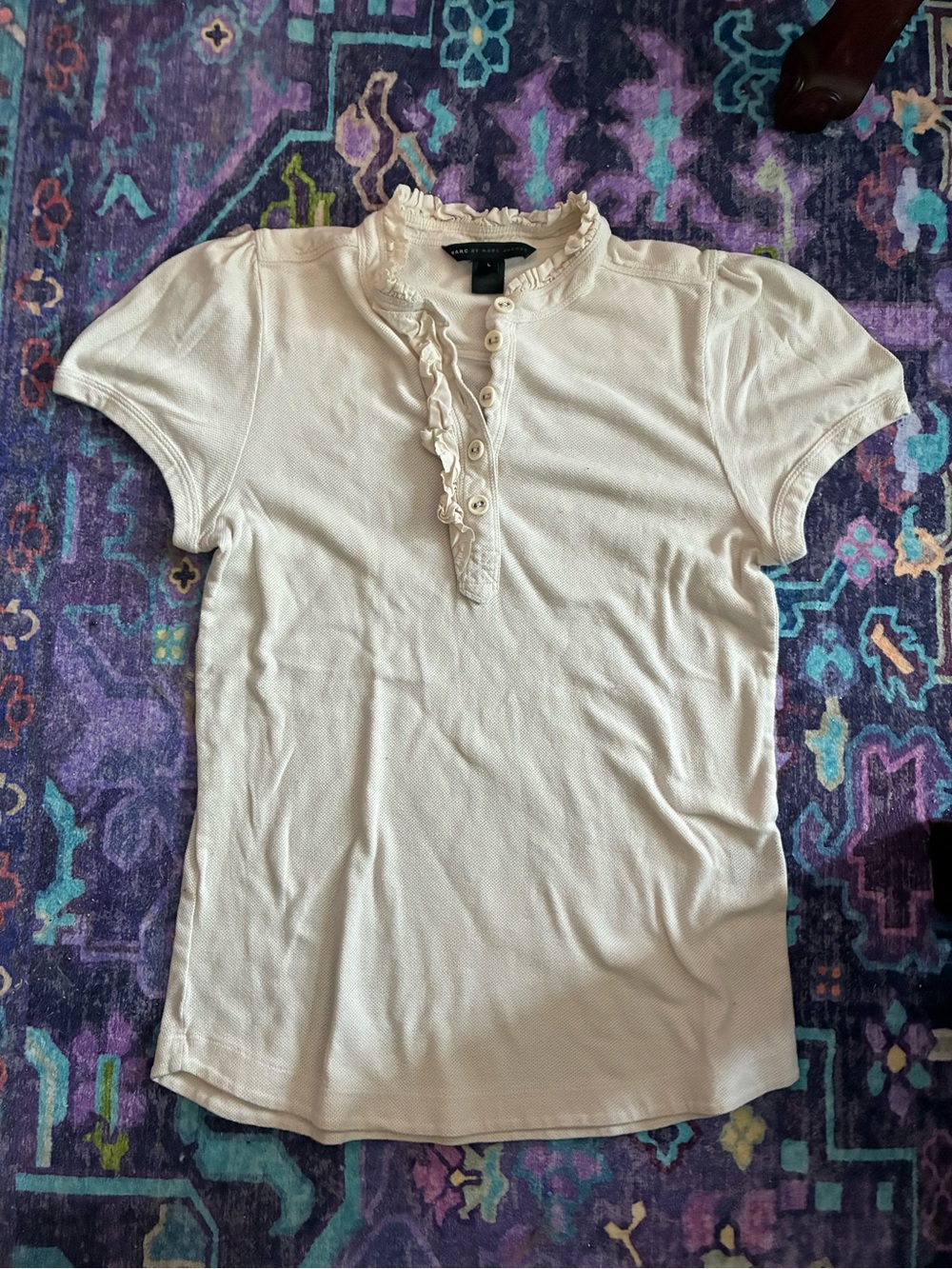 Marc By Marc Jacobs Cream Ruffle Button-Up Short Sleeve Top